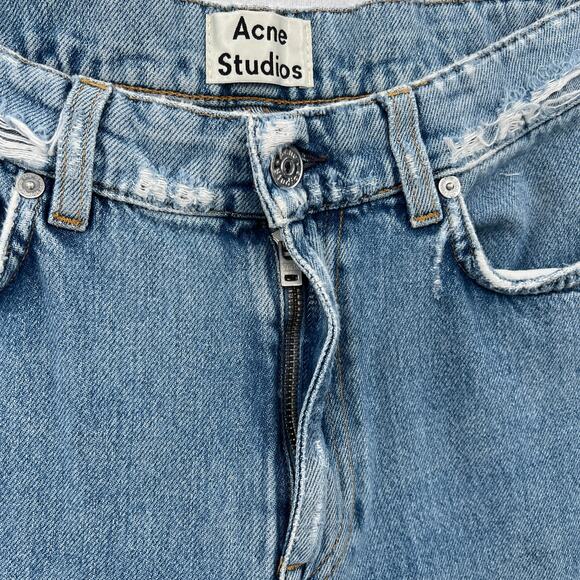 ACNE STUDIOS Boy Indigo Fray Jean Womens 26 Light Wash Distressed Tapered Slim - Picture 9 of 16